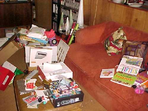 After the presents have been opened, mess abounds.